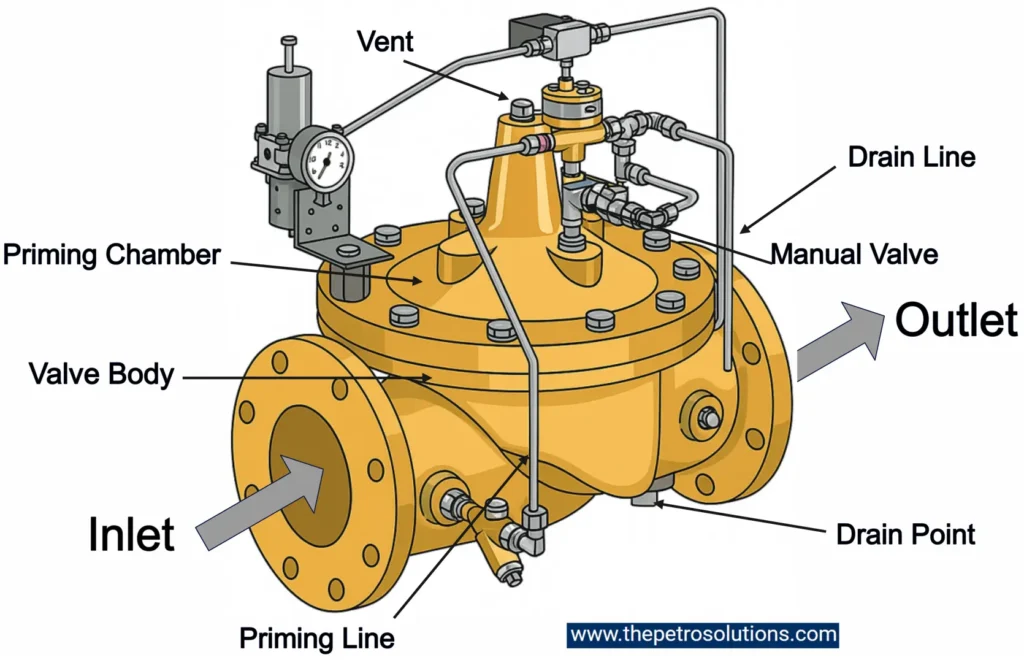 Diagram of Deluge Valve, Illustrating its main Parts